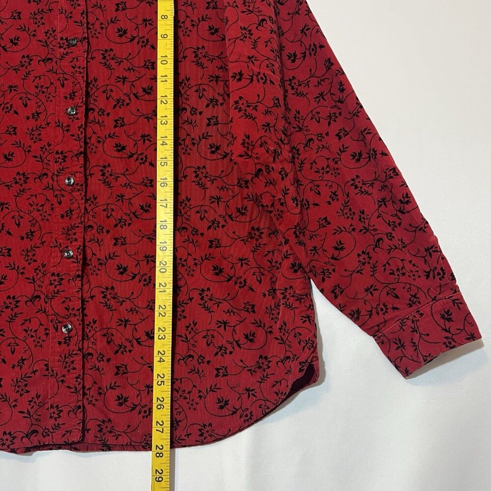 Talbots Shirt Corduroy Cotton Red Black Floral Buttons Size L Women Long Sleeves - Picture 6 of 8